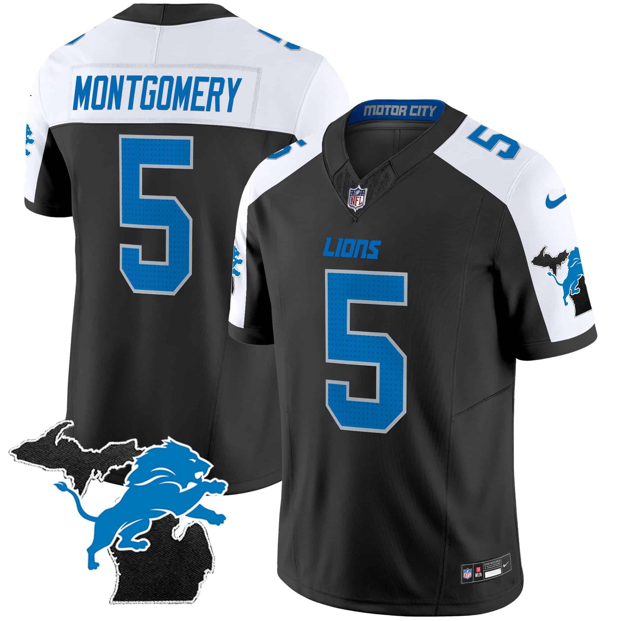 Men Detroit Lions #5 Montgomery Black 2024 Nike Michigan Patch Vapor Limited NFL Jersey